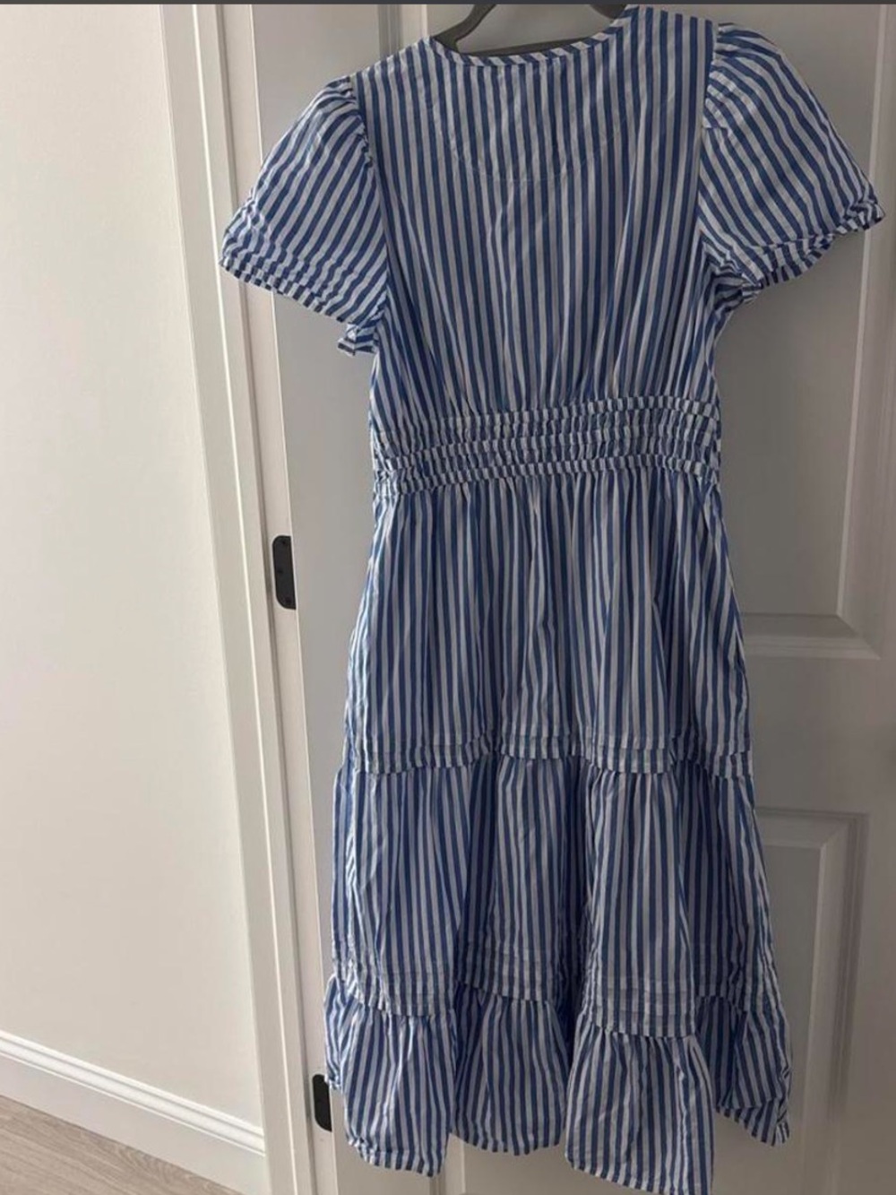 Quince Blue and White Striped Tiered Girls' Dress